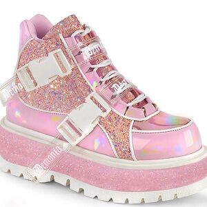 Demonia Pink and White Platform Sneakers